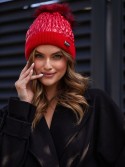 Wintermütze aus Nylon mit Bommel, rot C31 - Online-Shop - Boutique